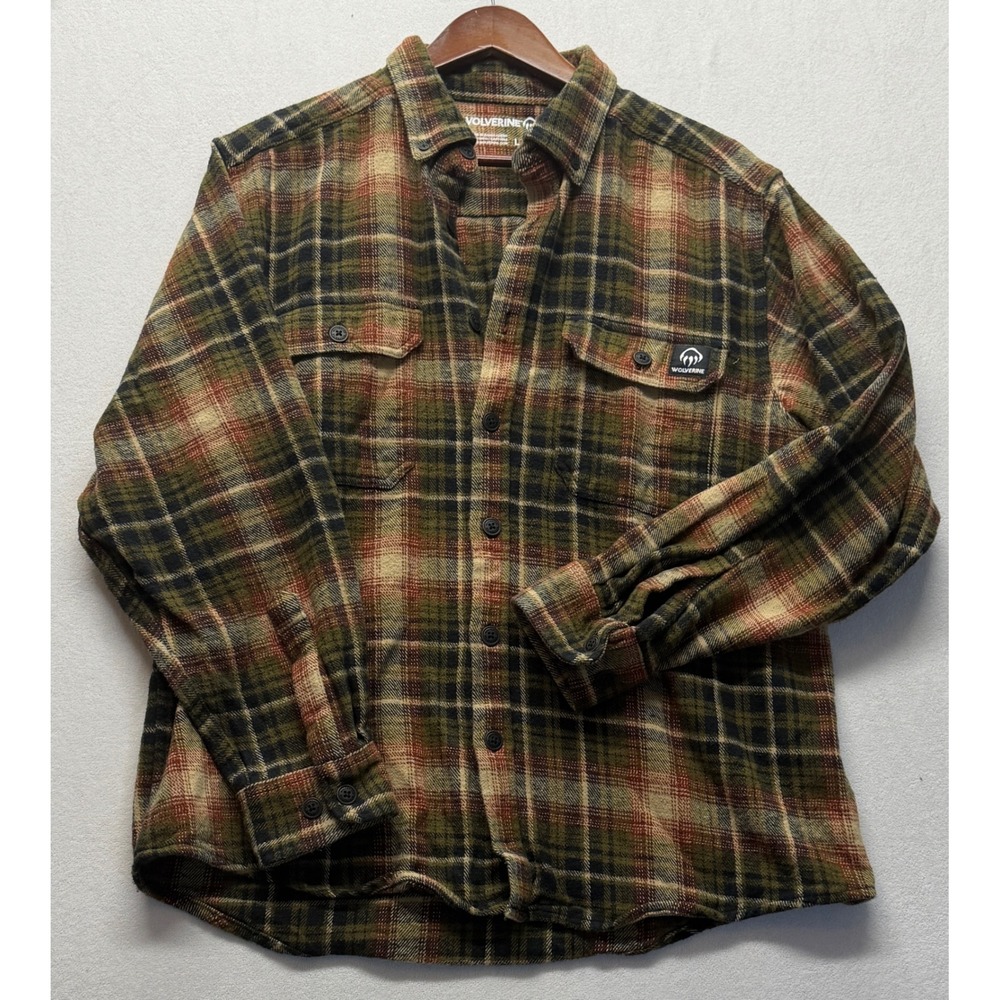 Wolverine Plaid Flannel Shirt Heavyweight Workwear Outdoors Grunge Hiking